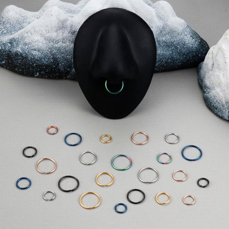 LOYALLOOK 18/24Pcs Hypoallergenic Nose Rings Hoops 316L Surgical Stainless Steel Lightweight Small Piercing Jewelry for Women Men Cartilage Tragus Helix Mix Colored - Image 5